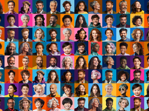 Diverse people from all generations in colorful tiles