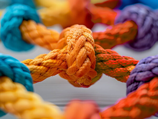 Colorful ropes tied together with knots